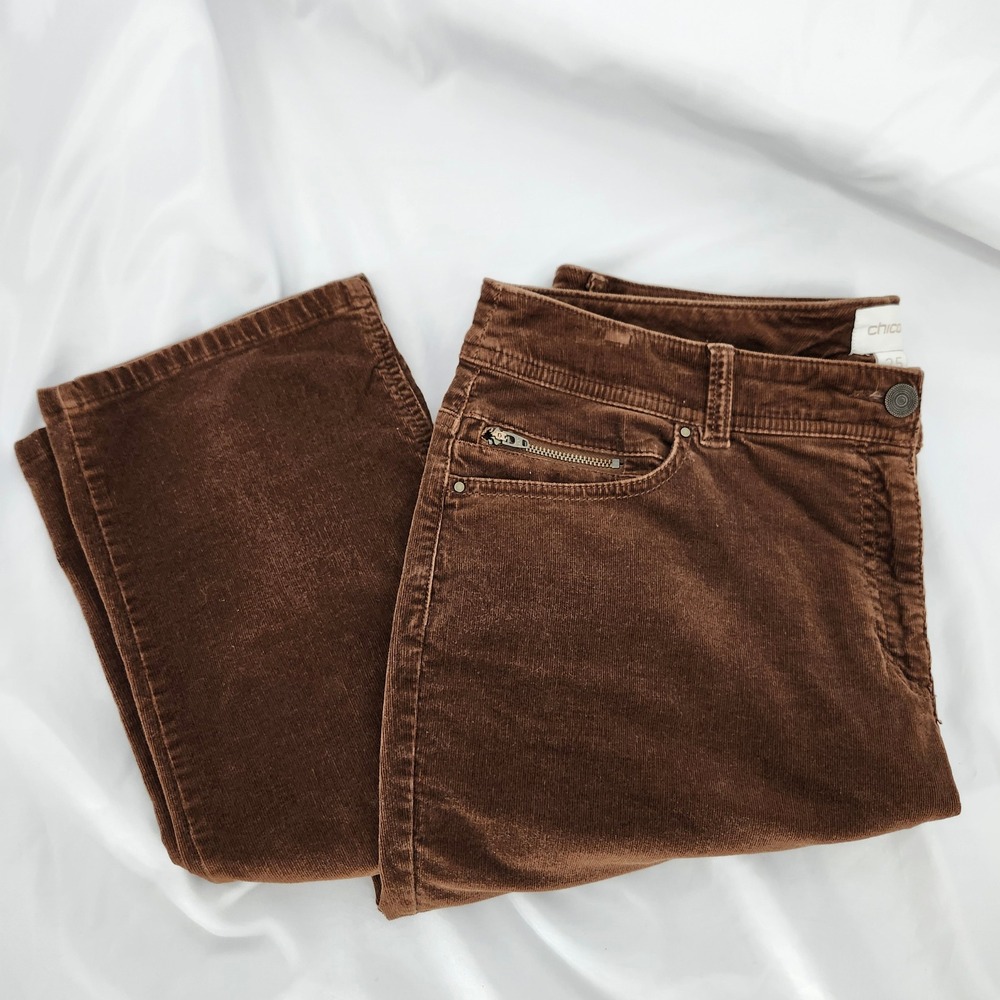 Chicos Earthy Brown Corduroy Pants Size 2.5 (US 14) Straight Leg Stretch Fall